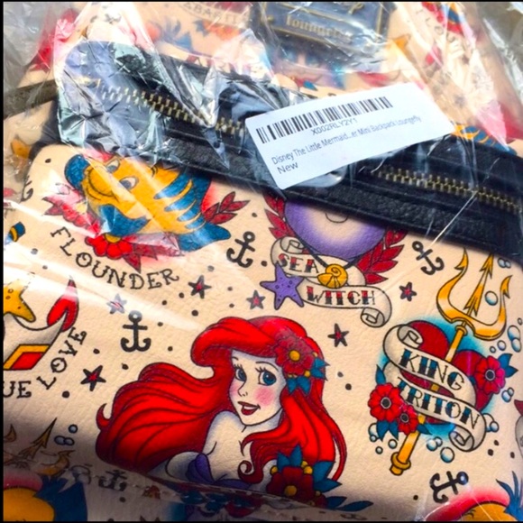 🌺VERY RARE🌺 NWT! Loungefly Ariel Tattoo Backpack - Picture 2 of 4